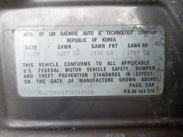 KL1TD66697B763334 - 2007 CHEVROLET AVEO BASE  foto 10