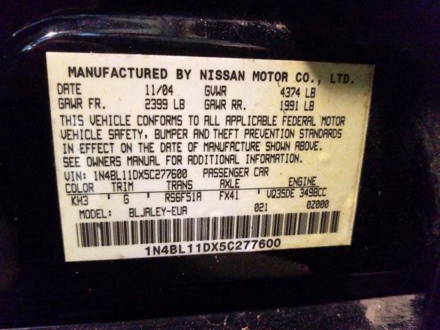 1N4BL11DX5C277600 - 2005 NISSAN ALTIMA SE  photo 10