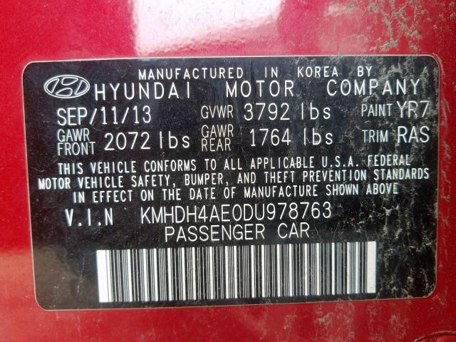 KMHDH4AE0DU978763 - 2013 HYUNDAI ELANTRA GLS  photo 10