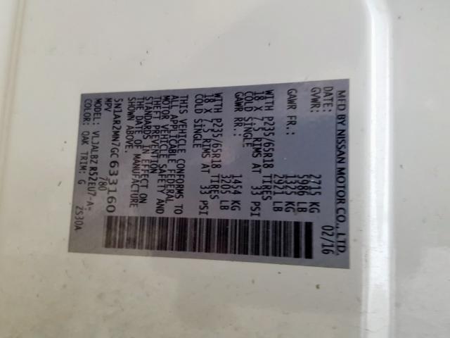 5N1AR2MN7GC633160 - 2016 NISSAN PATHFINDER S  照片 10