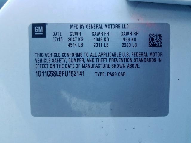 1G11C5SL5FU152141 - 2015 CHEVROLET MALIBU 1LT  照片 10