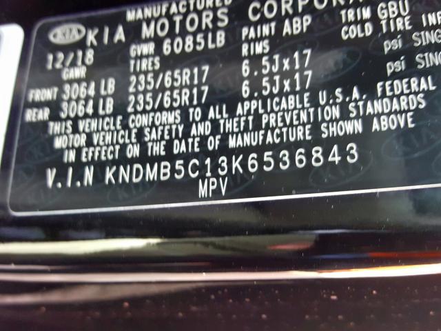 KNDMB5C13K6536843 - 2019 KIA SEDONA LX  photo 10