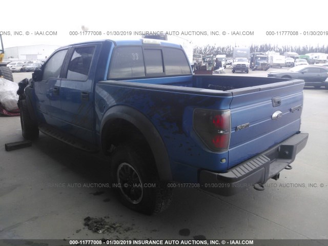 1FTFW1R66BFA23840 - 2011 FORD LGT CONVTNL 'F' SVT RAPTOR BLUE photo 3