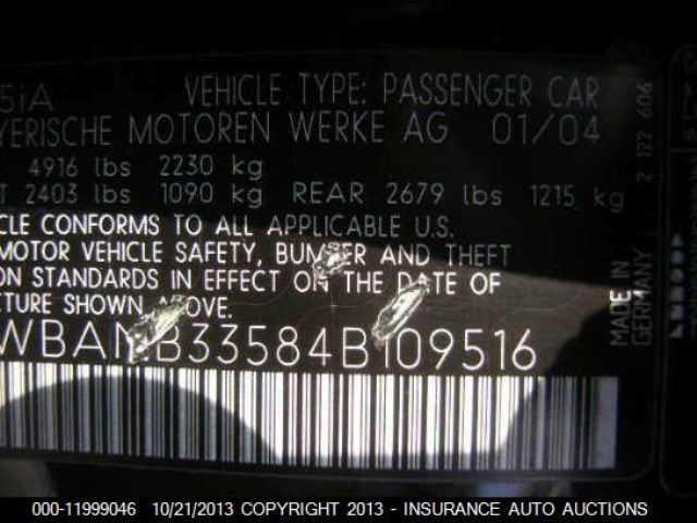 WBANB33584B109516 - 2004 BMW 545I I GREEN photo 9