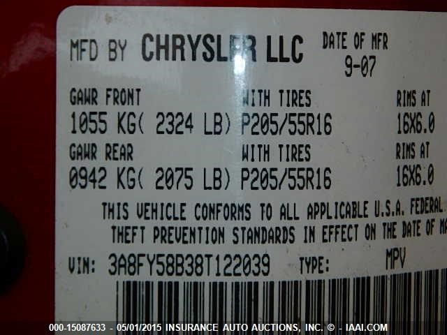 3A8FY58B38T122039 - 2008 CHRYSLER PT CRUISER TOURING RED photo 9