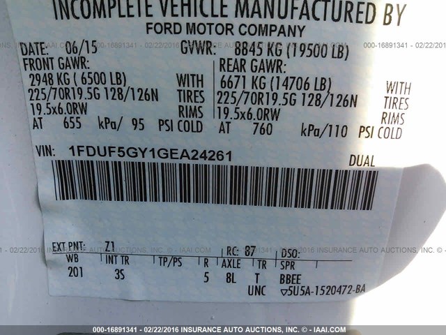 1FDUF5GY1GEA24261 - 2016 FORD F550 F550 SUPER DUTY Unknown photo 10