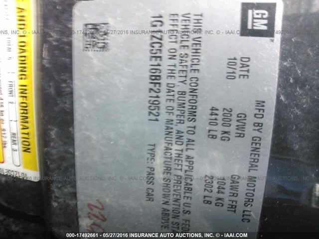 1G1ZC5E16BF219521 - 2011 CHEVROLET MALIBU 1LT 灰色 照片 9