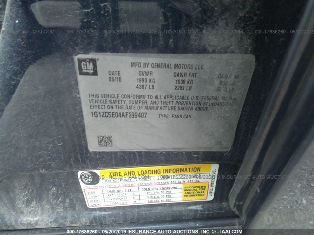 1G1ZC5E04AF299407 - 2010 CHEVROLET MALIBU 1LT 深蓝色 照片 9