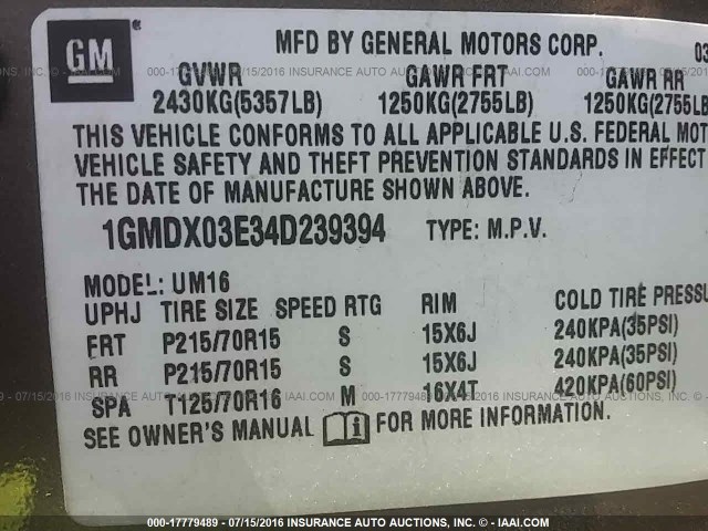 1GMDX03E34D239394 - 2004 PONTIAC MONTANA Pewter photo 9