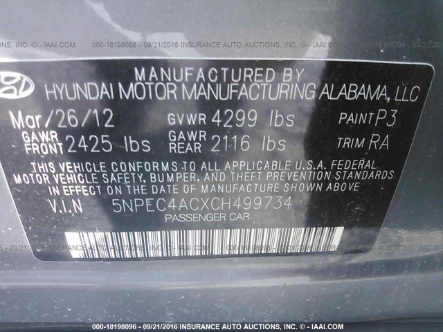 5NPEC4ACXCH499734 - 2012 HYUNDAI SONATA SE/LIMITED SILVER photo 9