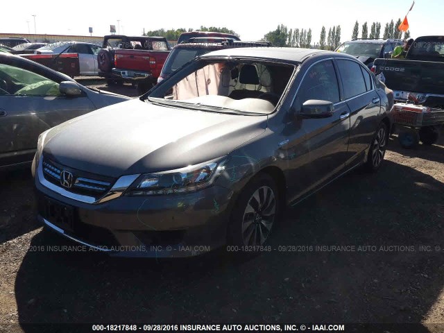 1HGCR6F51EA010838 - 2014 HONDA ACCORD HYBRID/EXL GRAY photo 2