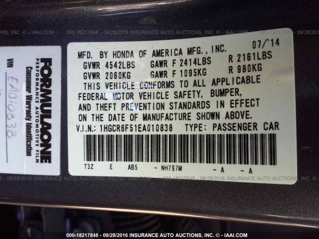 1HGCR6F51EA010838 - 2014 HONDA ACCORD HYBRID/EXL GRAY photo 9