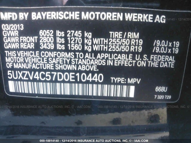 5UXZV4C57D0E10440 - 2013 BMW X5 XDRIVE35I Қара фото 9