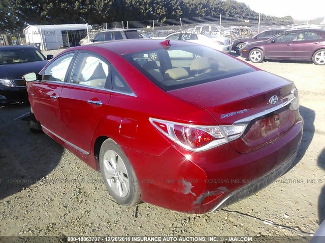 KMHEC4A41DA070544 - 2013 HYUNDAI SONATA HYBRID RED photo 3