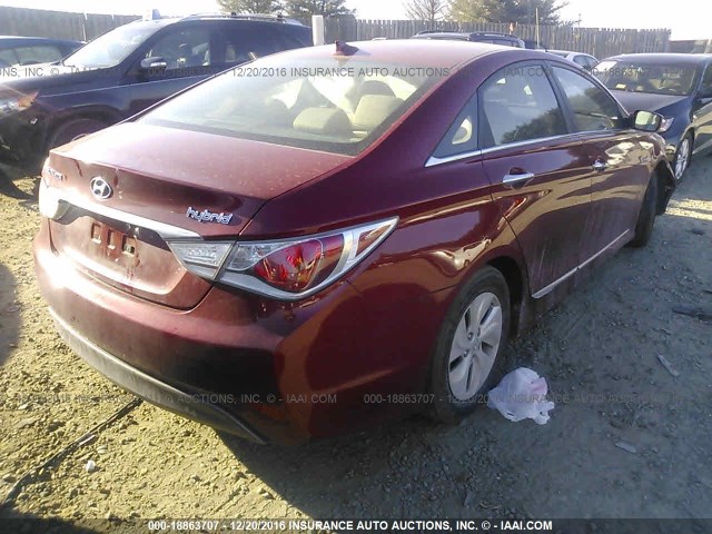 KMHEC4A41DA070544 - 2013 HYUNDAI SONATA HYBRID RED photo 4