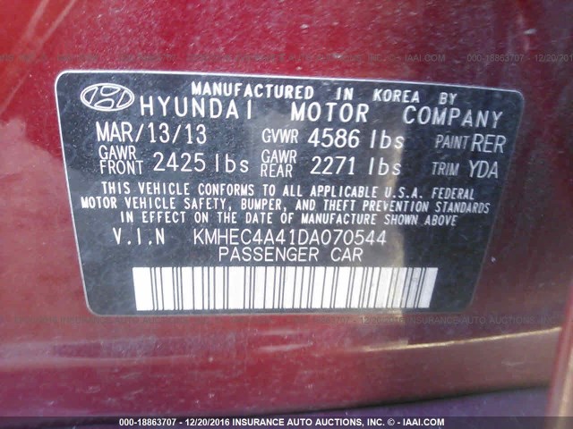 KMHEC4A41DA070544 - 2013 HYUNDAI SONATA HYBRID RED photo 9