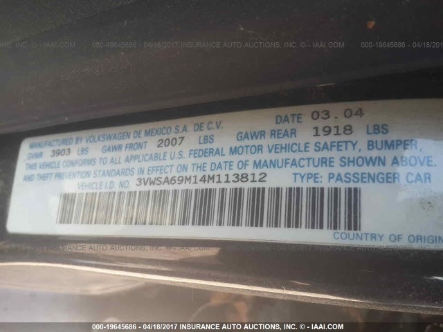 3VWSA69M14M113812 - 2004 VOLKSWAGEN JETTA GLS BLACK photo 9