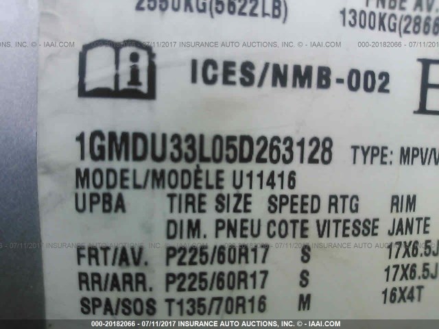 1GMDU33L05D263128 - 2005 PONTIAC MONTANA SV6 SILVER photo 9