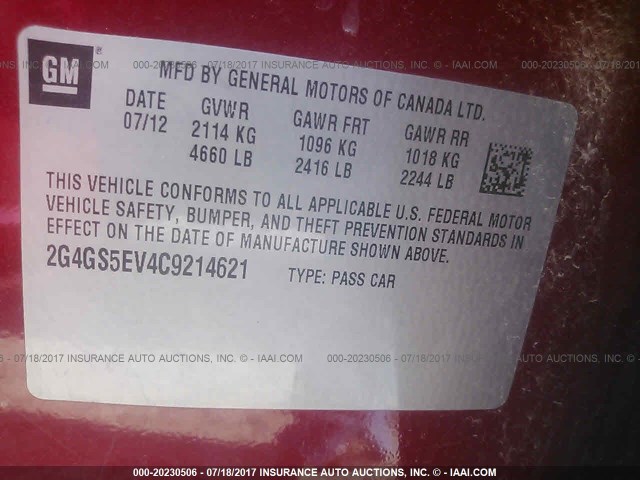 2G4GS5EV4C9214621 - 2012 BUICK REGAL PREMIUM RED photo 9