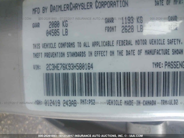 2C3HE76K93H580164 - 2003 CHRYSLER 300M SPECIAL SILVER photo 9