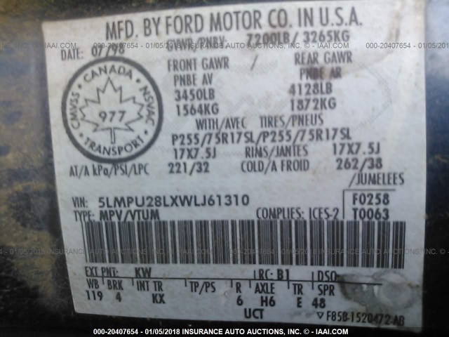 5LMPU28LXWLJ61310 - 1998 LINCOLN NAVIGATOR BLUE photo 9