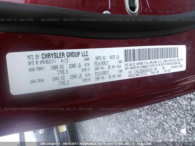 1C4NJDEB6ED521616 - 2014 JEEP COMPASS LATITUDE RED photo 9