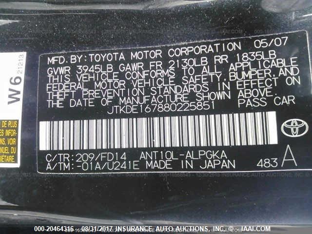 JTKDE167880225851 - 2008 TOYOTA SCION TC 黑色 照片 9