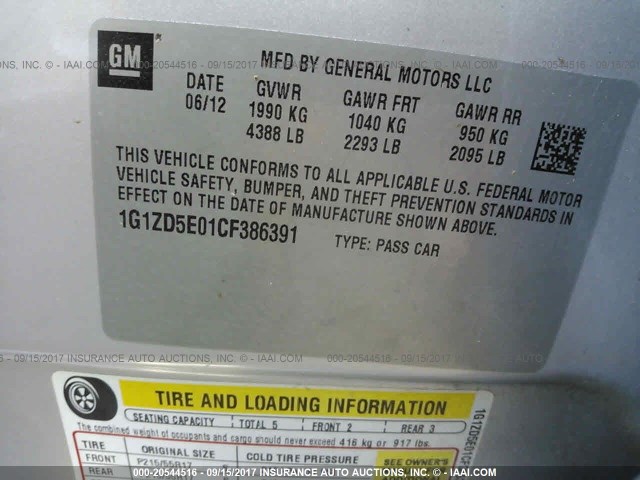 1G1ZD5E01CF386391 - 2012 CHEVROLET MALIBU 2LT SILVER photo 9