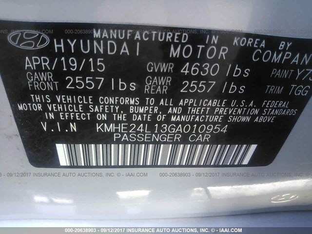 KMHE24L13GA010954 - 2016 HYUNDAI SONATA HYBRID/SE SILVER photo 9