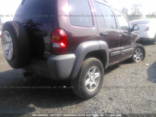 1J8GL48K64W281431 - 2004 JEEP LIBERTY SPORT PURPLE photo 4