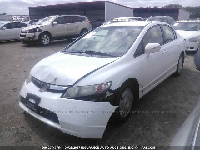 JHMFA362X7S030721 - 2007 HONDA CIVIC HYBRID WHITE photo 2