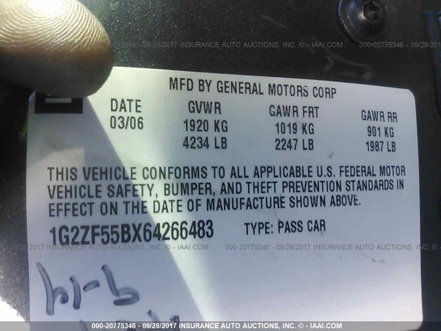 1G2ZF55BX64266483 - 2006 PONTIAC G6 SE GRAY photo 9