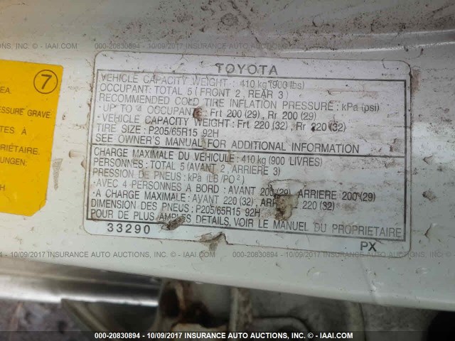 JT2BG28K910546375 - 2001 TOYOTA CAMRY LE/XLE 白色 照片 9