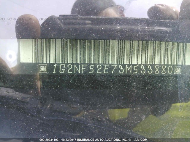 1G2NF52E73M533880 - 2003 PONTIAC GRAND AM SE1 BLACK photo 9