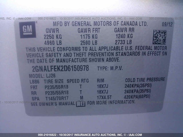 2GNALFEK2D6150978 - 2013 CHEVROLET EQUINOX LTZ SILVER photo 9