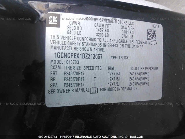 1GCNCPEX1DZ313667 - 2013 CHEVROLET SILVERADO C1500 BLACK photo 9