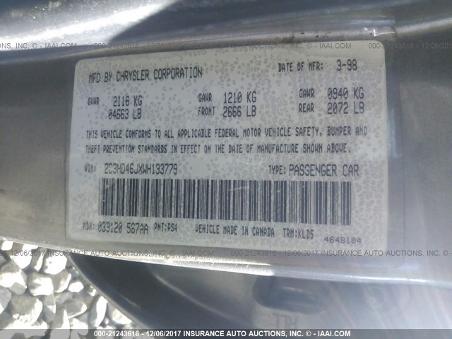 2C3HD46JXWH193779 - 1998 CHRYSLER CONCORDE LXI GRAY photo 9