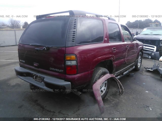 1GNEK13T65R160664 - 2005 CHEVROLET TAHOE MAROON photo 4