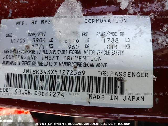 1YVHP85D875M40192 - 2007 MAZDA 6 S RED photo 9