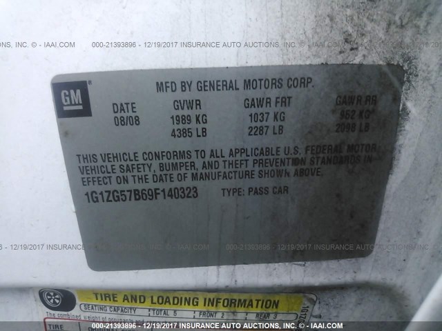 1G1ZG57B69F140323 - 2009 CHEVROLET MALIBU LS WHITE photo 9