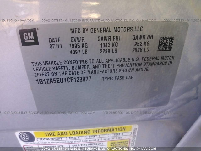 1G1ZA5EU1CF123877 - 2012 CHEVROLET MALIBU LS Gümüş foto 9