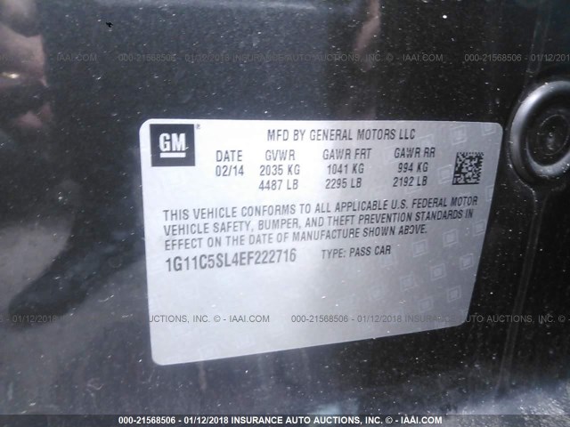 1G11C5SL4EF222716 - 2014 CHEVROLET MALIBU 1LT GREEN photo 9