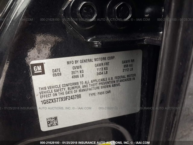 1G8ZX577X9F243788 - 2009 SATURN AURA XR GRAY photo 9