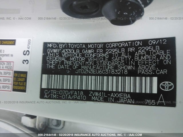 JTDZN3EU6C3183218 - 2012 TOYOTA PRIUS V WHITE photo 9