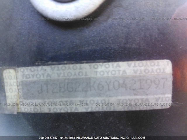 JT2BG22K6Y0421997 - 2000 TOYOTA CAMRY CE/LE/XLE 灰色 照片 9