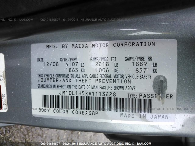 JM1BL1H5XA1113228 - 2010 MAZDA 3 S SILVER photo 9