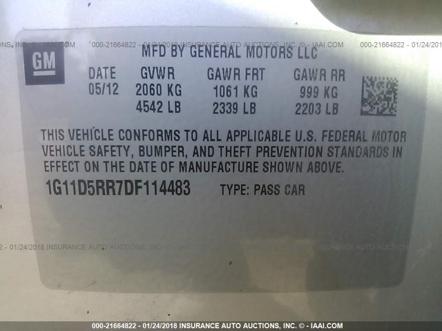 1G11D5RR7DF114483 - 2013 CHEVROLET MALIBU 1LT SILVER photo 9