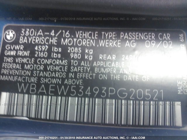 WBAEW53493PG20521 - 2003 BMW 330 XI BLUE photo 9