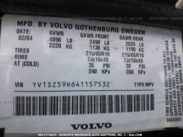 YV1SZ59H641157532 - 2004 VOLVO XC70 BLACK photo 9