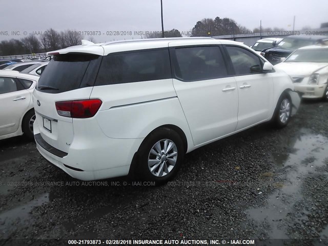 KNDMB5C1XG6216619 - 2016 KIA SEDONA LX WHITE photo 4